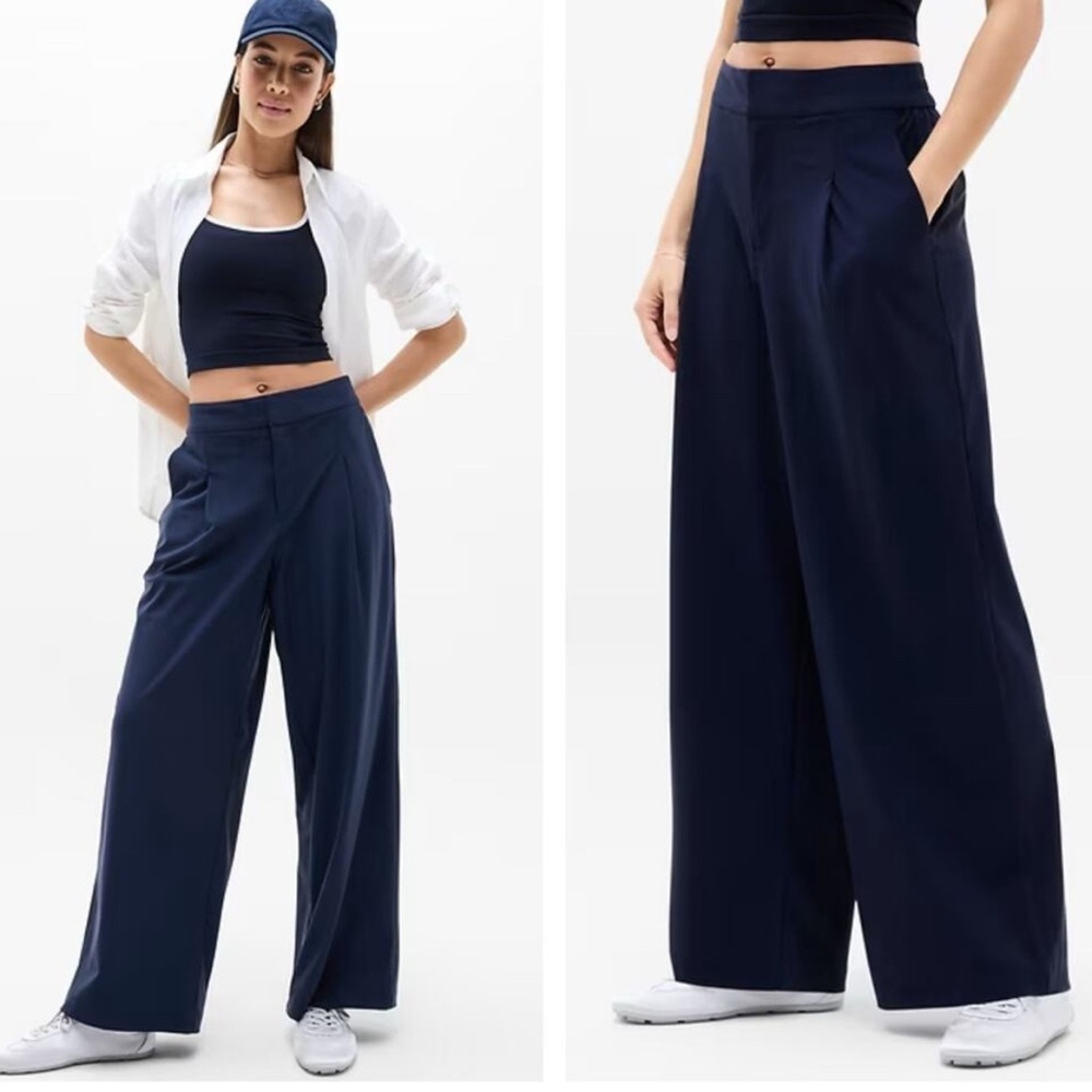 Athleta Navy Wide-Leg High-Rise Pants